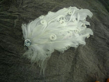 Load image into Gallery viewer, white feather hair pin, showing delicate feathers and clip design for bridal hairstyles
