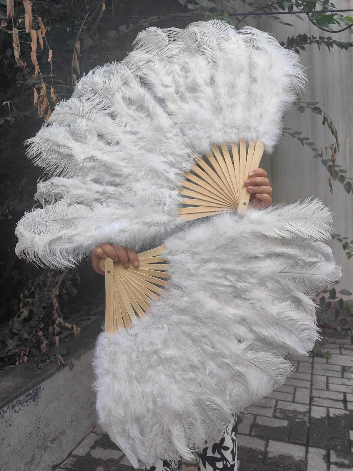 White Ostrich Feather Fan 20x36inches