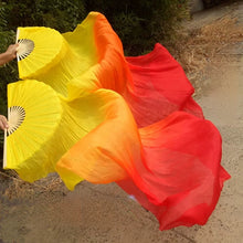 Load image into Gallery viewer, Yellow and red gradient silk veil fan, vibrant handheld fan for stage shows, performances, themed parties and events
