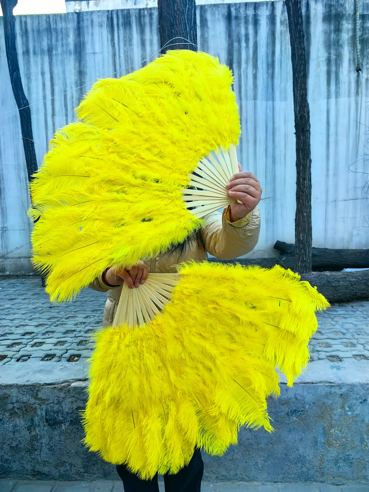 yellow_ostrich_feather_fan for burlesque dance