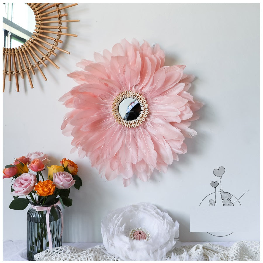 Material Only DIY Not Finished Products Pink Blush Unique Decorative Feather Wall Art, Feather Art Inspired by African JuJu Hats