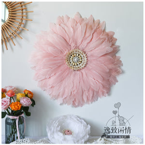 Material Only DIY Not Finished Products Pink Blush Unique Decorative Feather Wall Art, Feather Art Inspired by African JuJu Hats