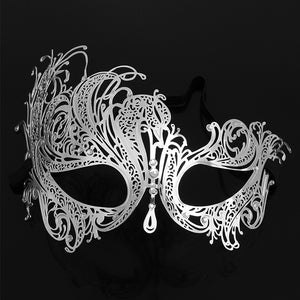 Men Women Couple  Silver Metal Evil Skull and Venetian Laser Cut Masquerade Masks - Dancefeather