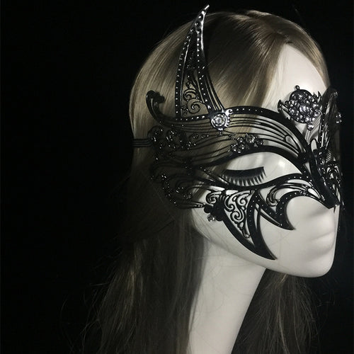 Men  Women Couple Black Metal Evil Skull and Venetian Laser Cut Masquerade Masks - Dancefeather