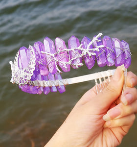 Aura Quartz Comb  Quartz Hairpiece  Trending Comb Bridesmaid Hair Comb  Stone Comb Mermaid Comb  Raw Crystals Comb  Hair Comb