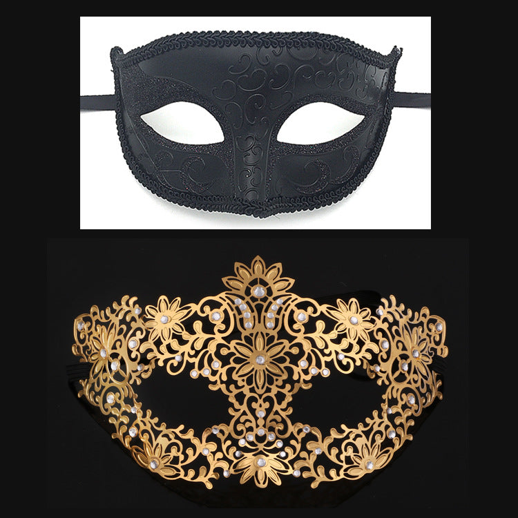 Men  Women Couple Black Gold  Metal Evil Skull and Venetian Laser Cut Masquerade Masks - Dancefeather