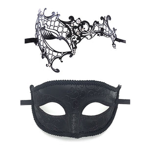 Men Women Couple Black Metal Evil Skull and Venetian Laser Cut Masquerade Masks - Dancefeather