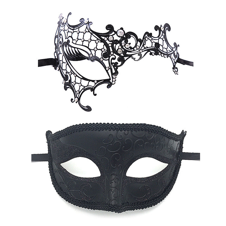 Men Women Couple Black Metal Evil Skull and Venetian Laser Cut Masquerade Masks - Dancefeather