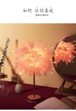 Load image into Gallery viewer, 50cm Feather Table Lamp Tree Feather Night Light Home Bedroom LED Decor Creative Desk Warm Lighting Pink / White

