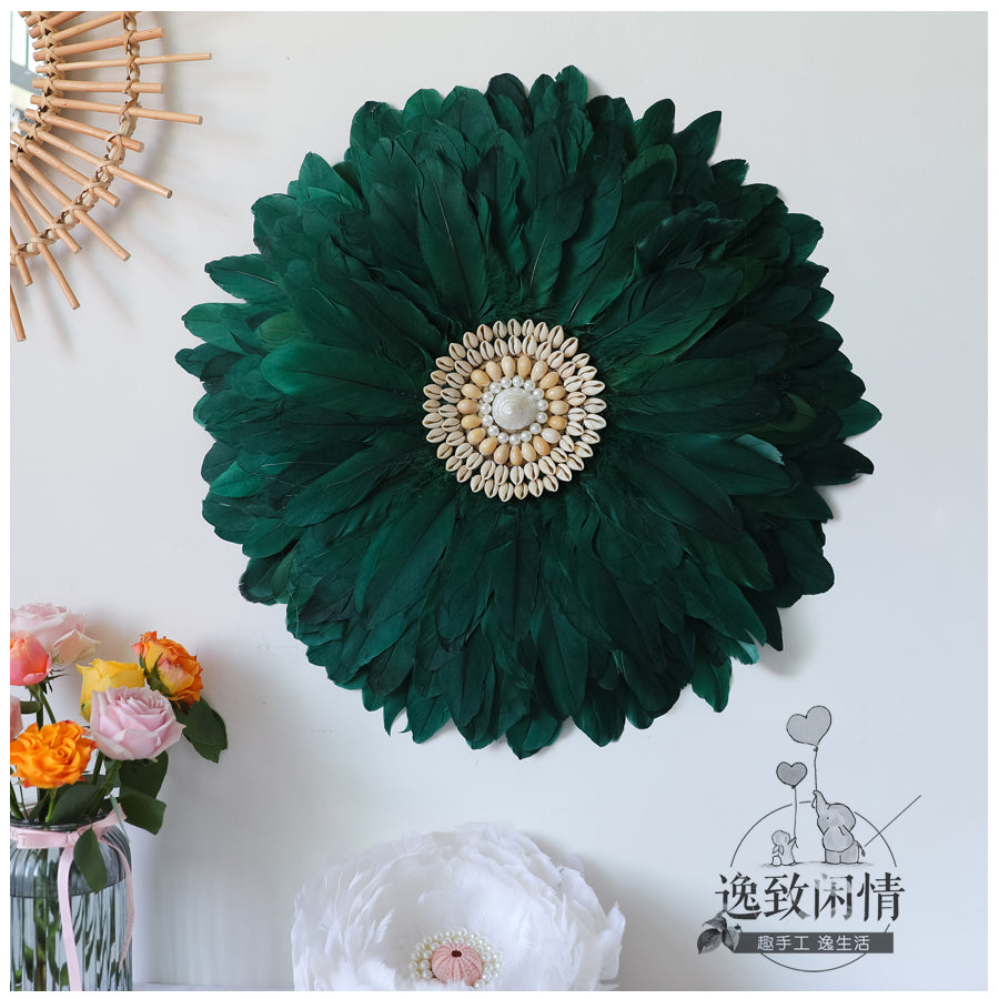 Material Only DIY Not Finished Products deep green  Unique Decorative Feather Wall Art, Feather Art Inspired by African JuJu Hats