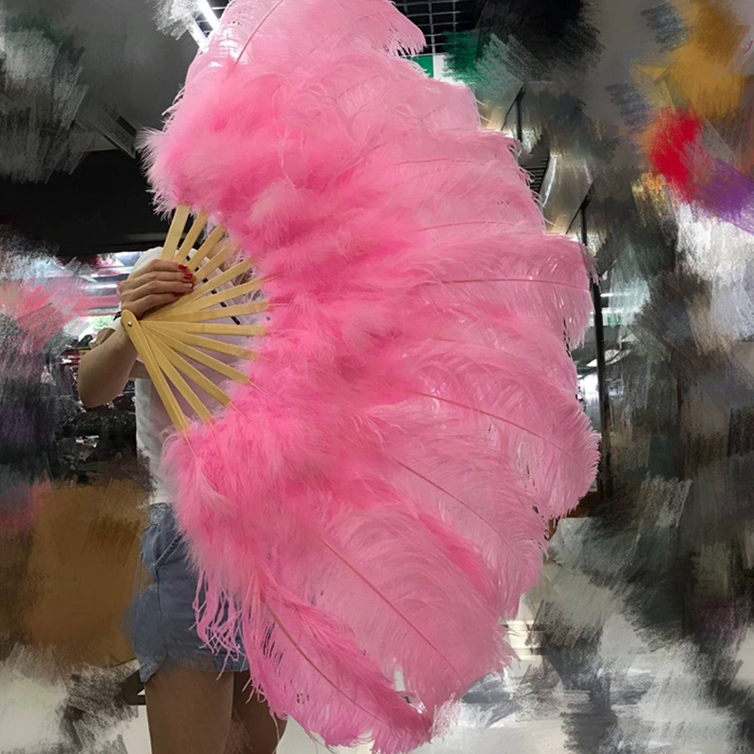 20x36inch Large Pink Ostrich Feather Fan Burlesque Dance feather fan Bridal Bouquet