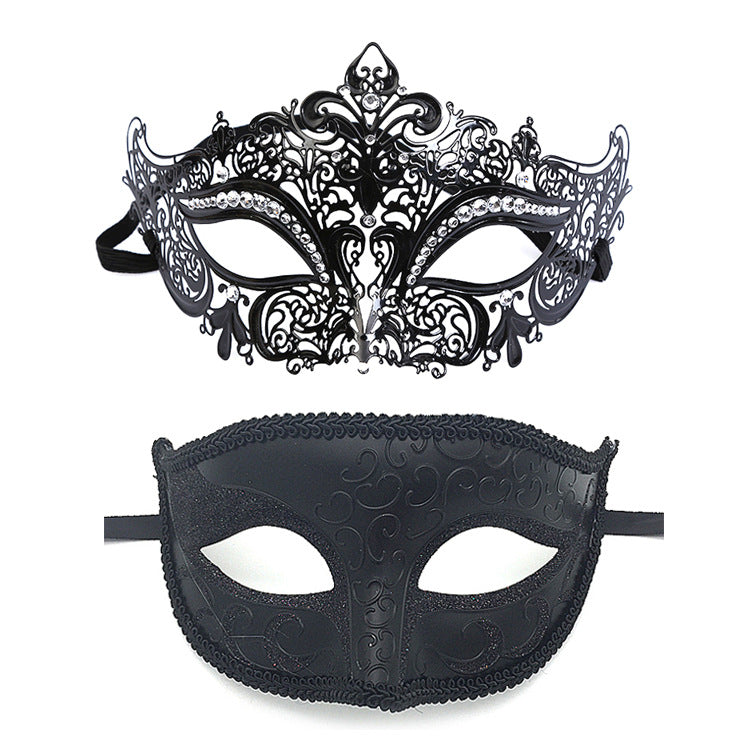 Men  Women Couple Black  Metal Evil Skull and Venetian Laser Cut Masquerade Masks - Dancefeather