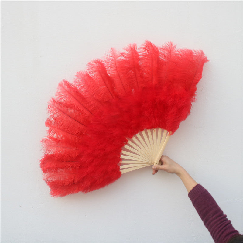 50x90CM Large Red Ostrich Feather Fan Burlesque Dance feather fan Bridal Bouquet - Dancefeather