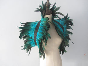 Burlesque Turquoise  feathers SHAWL Shrug Shoulders  cape Halloween costume ,vintage capelet for Adult - Dancefeather