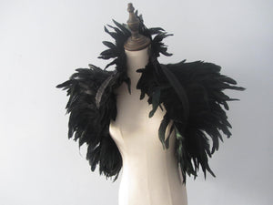 Burlesque Black  feathers SHAWL Shrug Shoulders  cape Halloween costume ,vintage capelet for Adult - Dancefeather