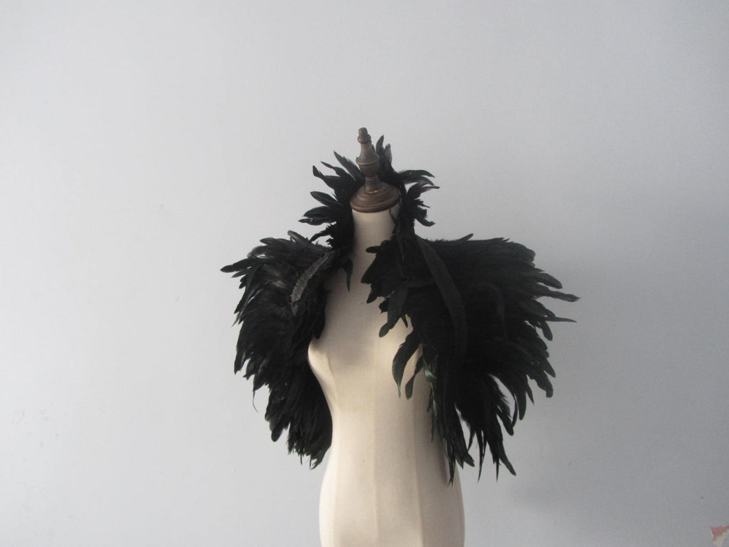 Burlesque Black  feathers SHAWL Shrug Shoulders  cape Halloween costume ,vintage capelet for Adult - Dancefeather