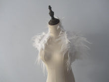 Load image into Gallery viewer, Burlesque White  feathers SHAWL Shrug Shoulders  cape Halloween costume ,vintage capelet for Adult - Dancefeather
