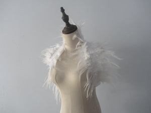 Burlesque White  feathers SHAWL Shrug Shoulders  cape Halloween costume ,vintage capelet for Adult - Dancefeather