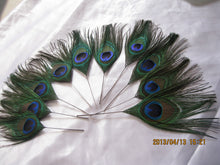 Load image into Gallery viewer, 100 10-12inch stripped  Peacock Feathers for wedding centerpiece - Dancefeather
