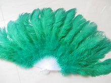 Load image into Gallery viewer, 40X76CM Large Green Ostrich Feather Fan Burlesque Dance feather fan Bridal Bouquet - Dancefeather
