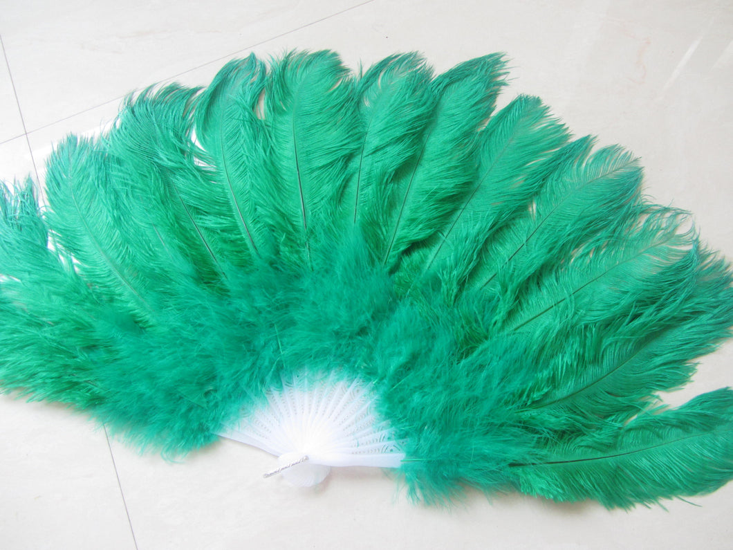 40X76CM Large Green Ostrich Feather Fan Burlesque Dance feather fan Bridal Bouquet - Dancefeather