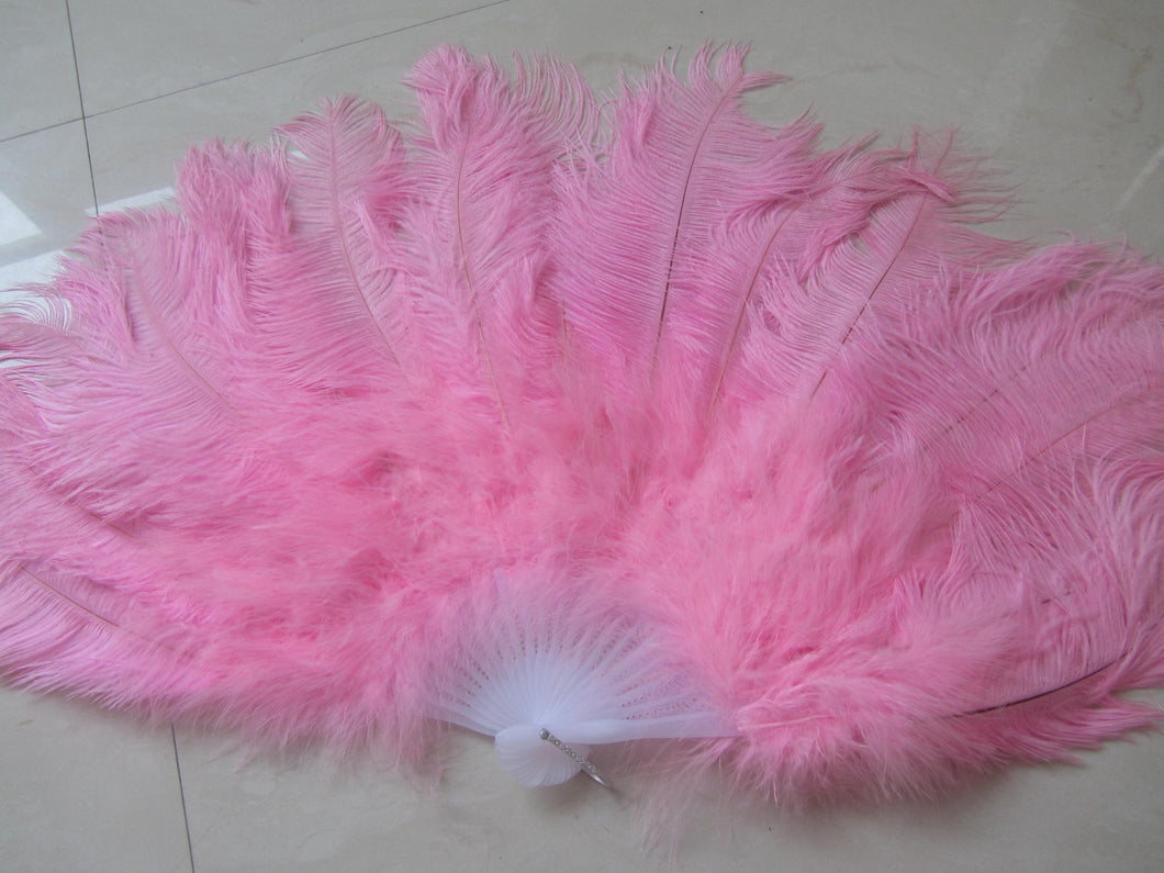 40X76CM Large Pink Ostrich Feather Fan Burlesque Dance feather fan Bridal Bouquet - Dancefeather