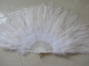 40X76CM Large White Ostrich Feather Fan Burlesque Dance feather fan Bridal Bouquet - Dancefeather