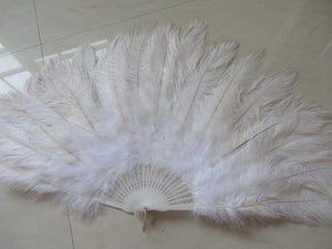 40X76CM Large White Ostrich Feather Fan Burlesque Dance feather fan Bridal Bouquet - Dancefeather
