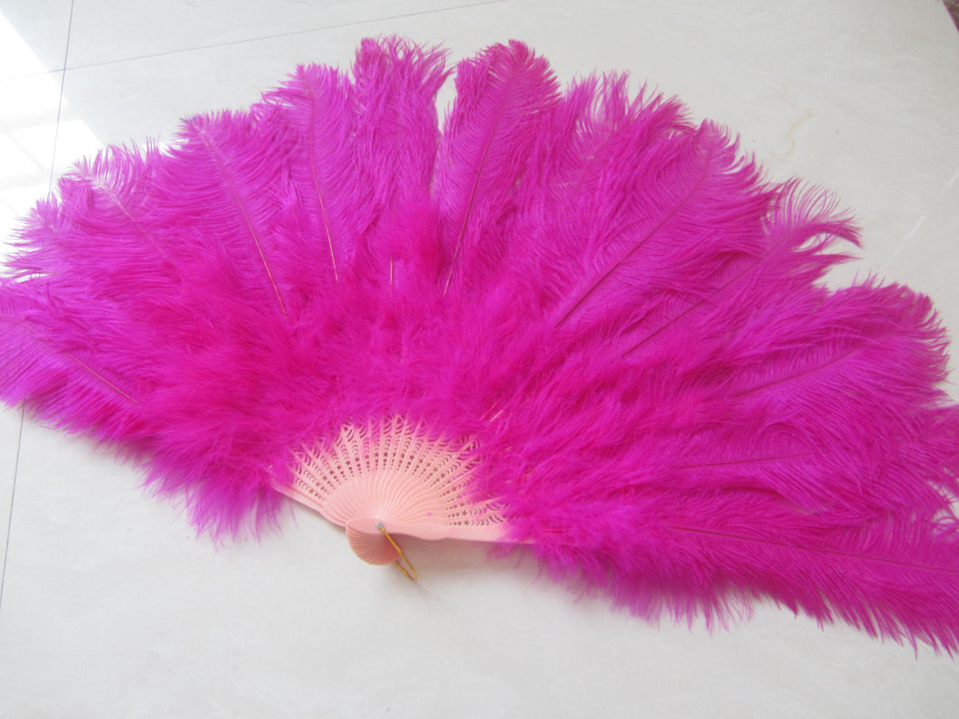 40X76CM Large Hot Pink Ostrich Feather Fan Burlesque Dance feather fan Bridal Bouquet - Dancefeather