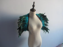 Load image into Gallery viewer, Turquoise Burlesque  feathers SHAWL Shrug Shoulders  cape Halloween costume ,vintage capelet for Adult - Dancefeather

