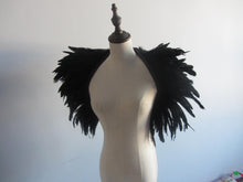 Load image into Gallery viewer, Black  Burlesque  feathers SHAWL Shrug Shoulders  cape Halloween costume ,vintage capelet for Adult - Dancefeather
