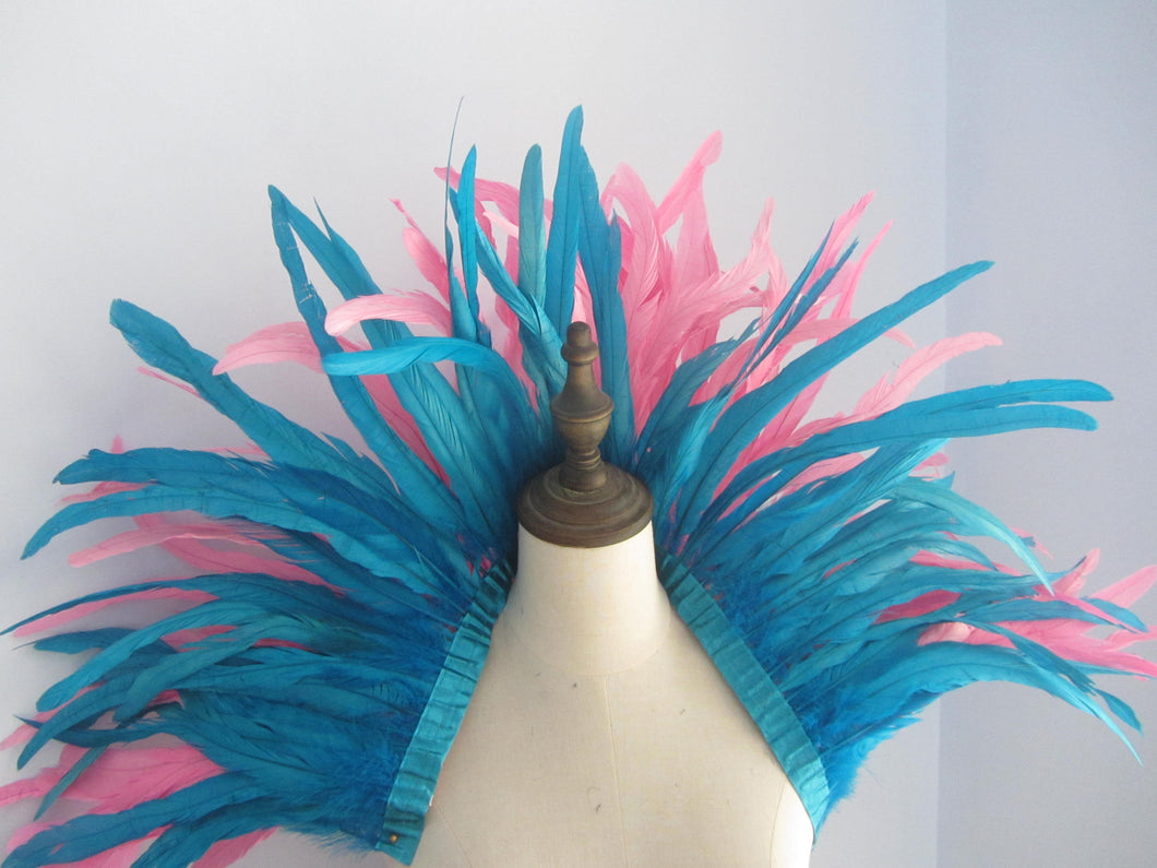 Large Burlesque Turquoise and Pink  feathers SHAWL Shrug Shoulders  cape Halloween costume ,vintage capelet for Adult - Dancefeather