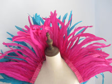 Load image into Gallery viewer, Large Burlesque Hot Pink and Turquoise feathers SHAWL Shrug Shoulders  cape Halloween costume ,vintage capelet for Adult - Dancefeather
