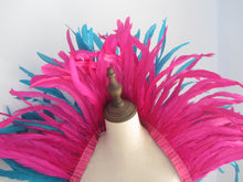 Load image into Gallery viewer, Large Burlesque Hot Pink and Turquoise feathers SHAWL Shrug Shoulders  cape Halloween costume ,vintage capelet for Adult - Dancefeather
