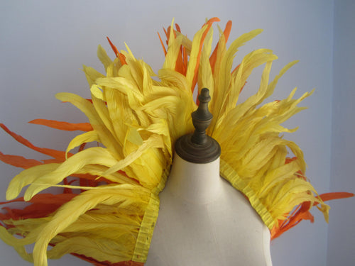 Large Burlesque Orange and Yellow feathers SHAWL Shrug Shoulders  cape Halloween costume ,vintage capelet for Adult - Dancefeather