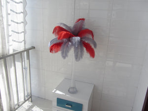 50 Silver & 50 Red Ostrich feathers for wedding centerpiece - Dancefeather