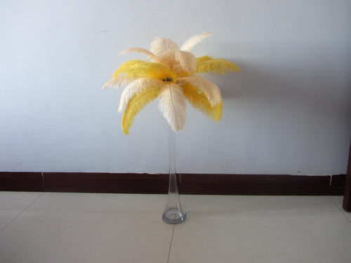 50 Yellow & 50 Champag Ostrich feathers for wedding centerpiece - Dancefeather