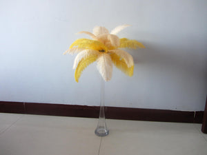 50 Yellow & 50 Champag Ostrich feathers for wedding centerpiece - Dancefeather