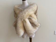 Load image into Gallery viewer, 12x65inch Ivory with Black Tip  Wedding Bridal Faux Fur Stole Wrap Shawl Cape - Dancefeather
