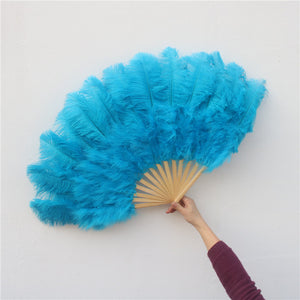 50x90CM Large Turquoise Ostrich Feather Fan Burlesque Dance feather fan Bridal Bouquet - Dancefeather