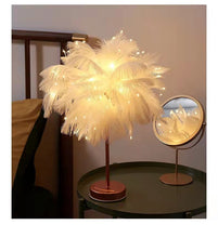 Load image into Gallery viewer, 50cm Feather Table Lamp Tree Feather Night Light Home Bedroom LED Decor Creative Desk Warm Lighting Pink / White
