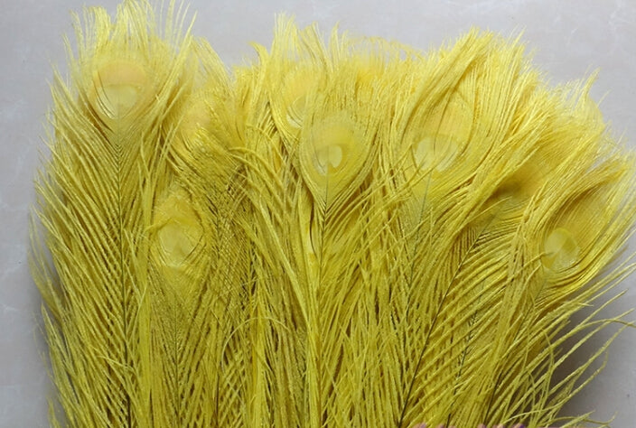 100 10-12inch Yellow  Peacock Feathers for wedding centerpiece - Dancefeather