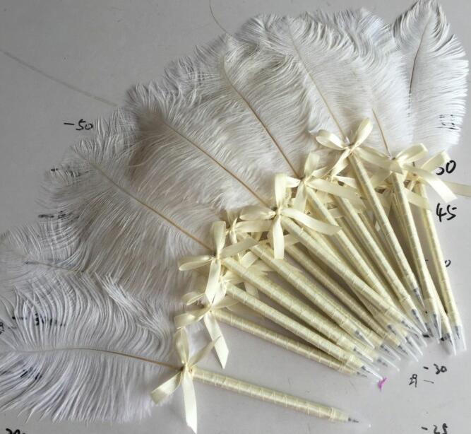 Free Shipping 2pcs/pack ostrich feather  guest book pen for wedding 10-12