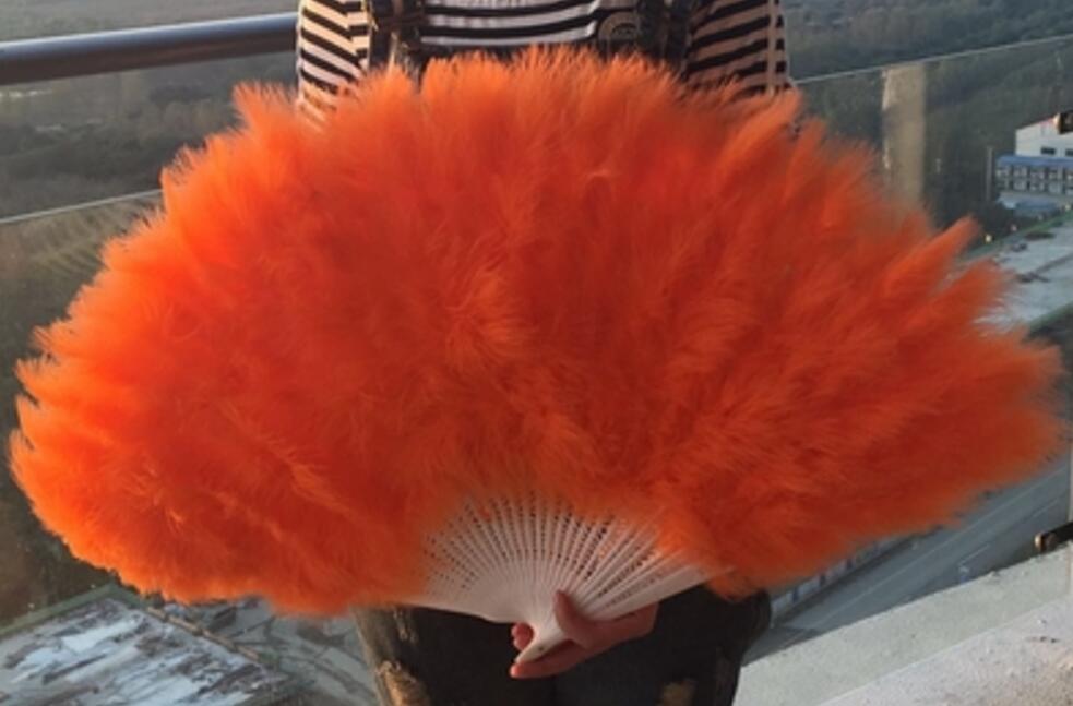 80x45cm Large Orange  Feather Fan Burlesque Dance feather fan Bridal Bouquet - Dancefeather