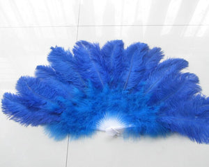 40X76CM Large Royal Blue Ostrich Feather Fan Burlesque Dance feather fan Bridal Bouquet - Dancefeather