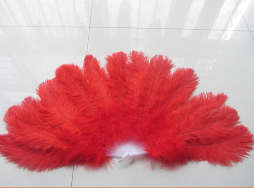 40X76CM Large Red Ostrich Feather Fan Burlesque Dance feather fan Bridal Bouquet - Dancefeather