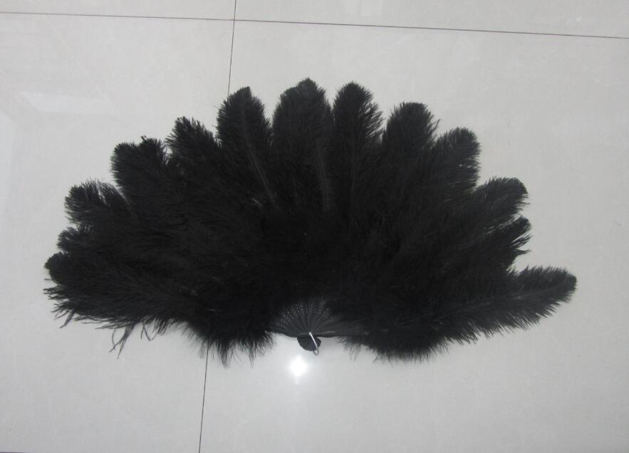 40X76CM Large Black Ostrich Feather Fan Burlesque Dance feather fan Bridal Bouquet - Dancefeather