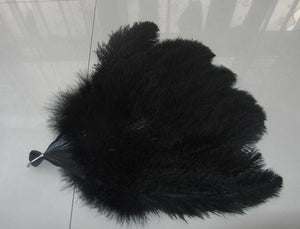 40X76CM Large Black Ostrich Feather Fan Burlesque Dance feather fan Bridal Bouquet - Dancefeather