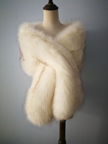 12x65inch White With Brown Tip Wedding Bridal Faux Fur Stole Wrap Shawl Cape - Dancefeather