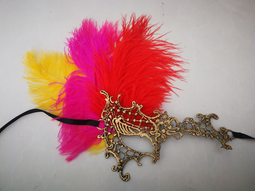 Women feather party event Masquerade Masks red hot pink yellow - Dancefeather